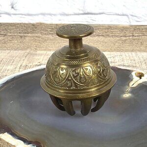 VTG Indian Brass Elephant Claw Bell Ringer Etched Floral Boho Temple Décor 1970s